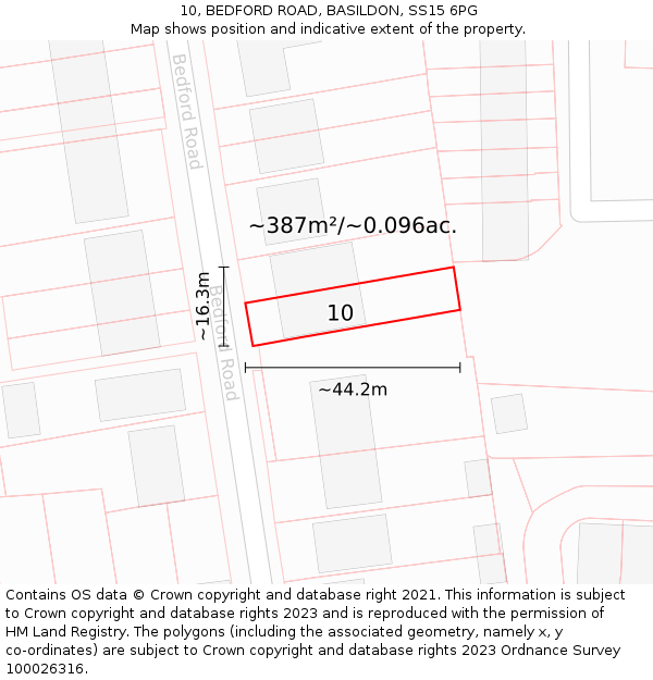 10, BEDFORD ROAD, BASILDON, SS15 6PG: Plot and title map