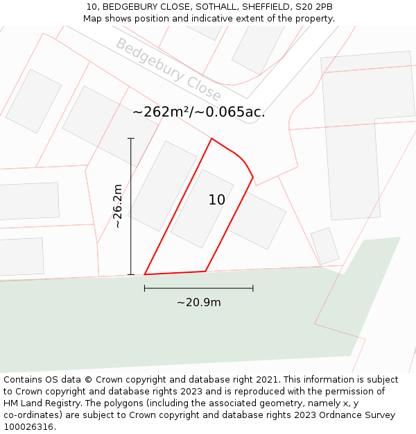 10, BEDGEBURY CLOSE, SOTHALL, SHEFFIELD, S20 2PB: Plot and title map