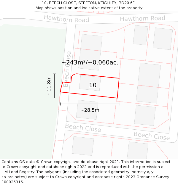 10, BEECH CLOSE, STEETON, KEIGHLEY, BD20 6FL: Plot and title map