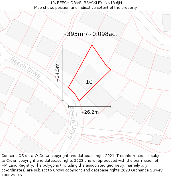 10, BEECH DRIVE, BRACKLEY, NN13 6JH: Plot and title map