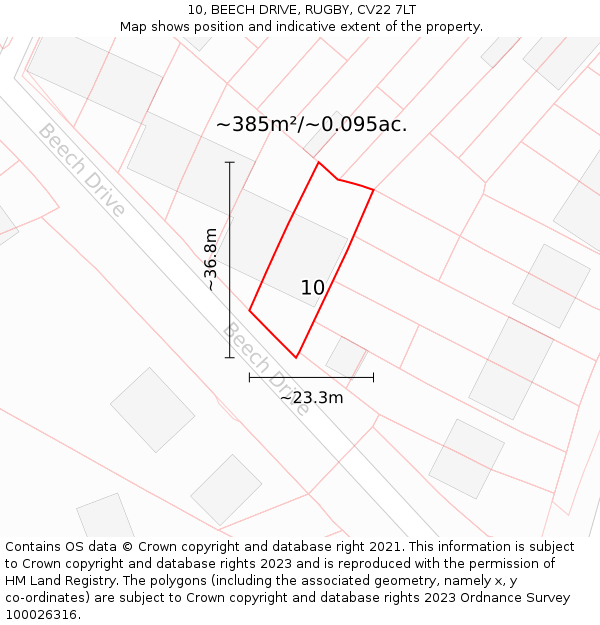 10, BEECH DRIVE, RUGBY, CV22 7LT: Plot and title map
