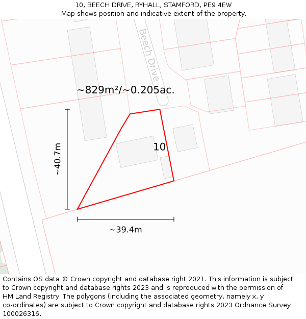 10, BEECH DRIVE, RYHALL, STAMFORD, PE9 4EW: Plot and title map