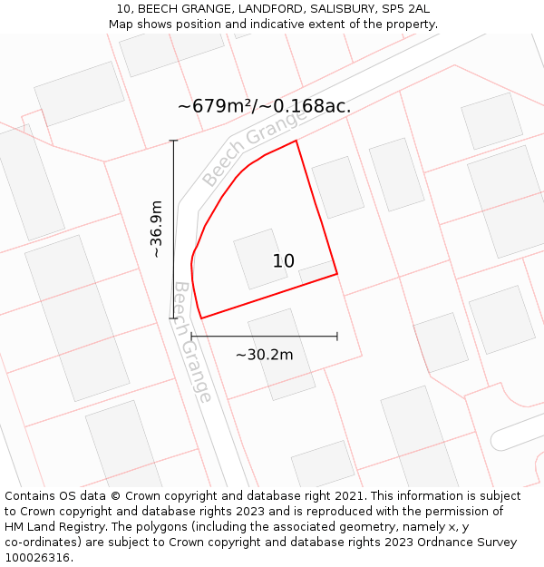 10, BEECH GRANGE, LANDFORD, SALISBURY, SP5 2AL: Plot and title map