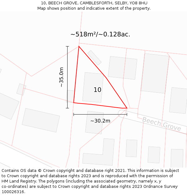 10, BEECH GROVE, CAMBLESFORTH, SELBY, YO8 8HU: Plot and title map