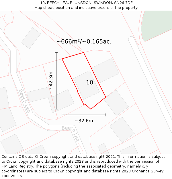 10, BEECH LEA, BLUNSDON, SWINDON, SN26 7DE: Plot and title map