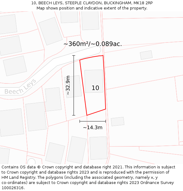 10, BEECH LEYS, STEEPLE CLAYDON, BUCKINGHAM, MK18 2RP: Plot and title map