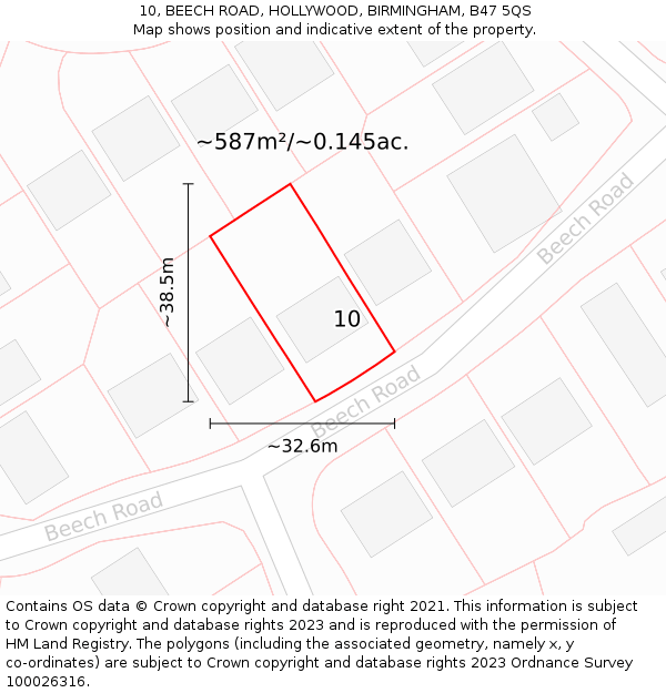 10, BEECH ROAD, HOLLYWOOD, BIRMINGHAM, B47 5QS: Plot and title map