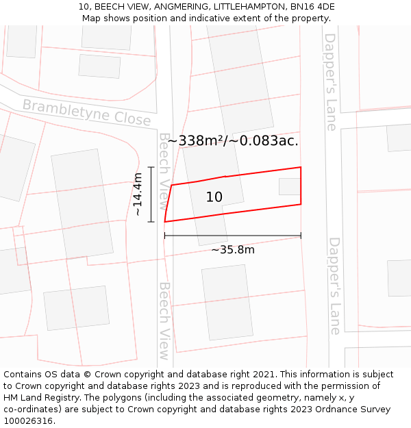 10, BEECH VIEW, ANGMERING, LITTLEHAMPTON, BN16 4DE: Plot and title map