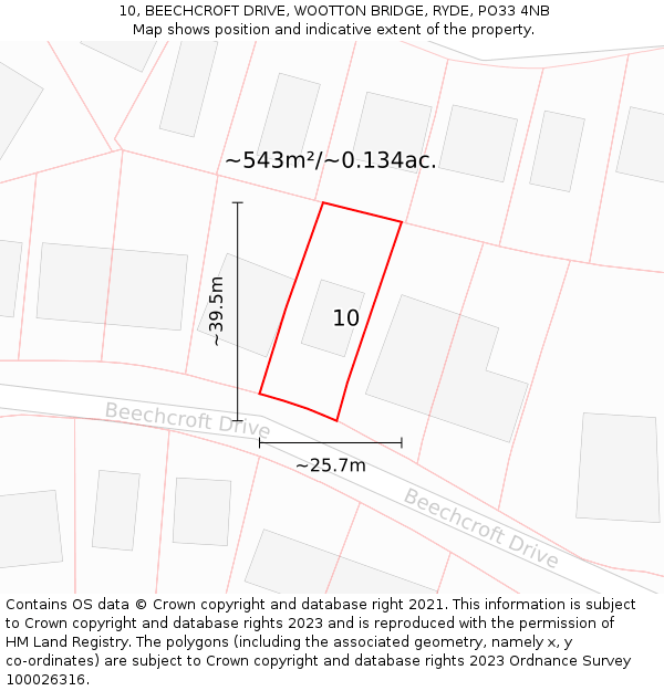 10, BEECHCROFT DRIVE, WOOTTON BRIDGE, RYDE, PO33 4NB: Plot and title map