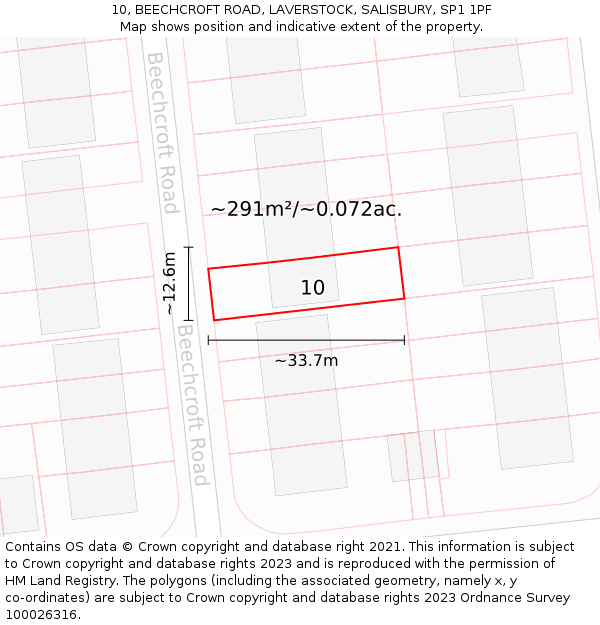 10, BEECHCROFT ROAD, LAVERSTOCK, SALISBURY, SP1 1PF: Plot and title map