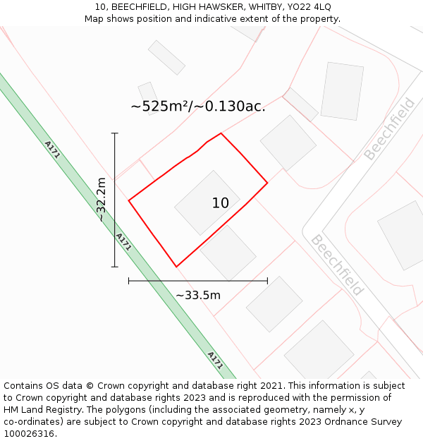 10, BEECHFIELD, HIGH HAWSKER, WHITBY, YO22 4LQ: Plot and title map