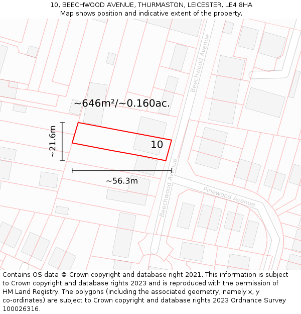 10, BEECHWOOD AVENUE, THURMASTON, LEICESTER, LE4 8HA: Plot and title map