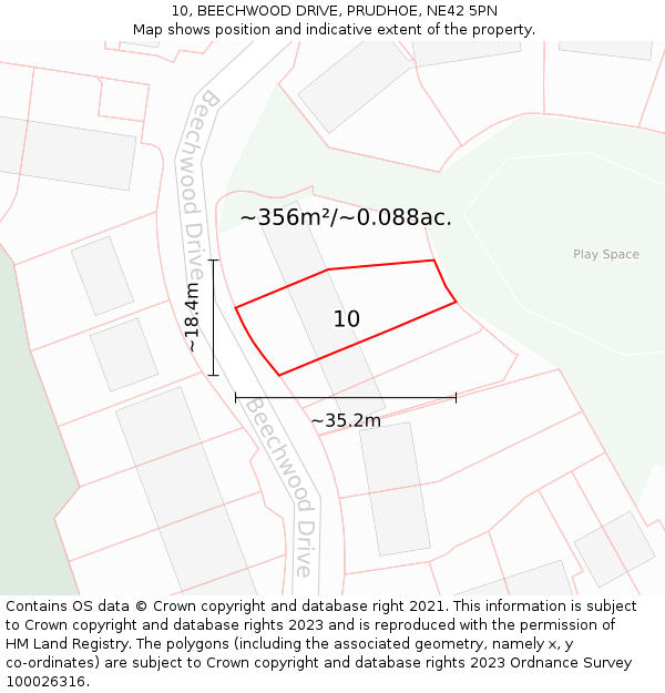 10, BEECHWOOD DRIVE, PRUDHOE, NE42 5PN: Plot and title map