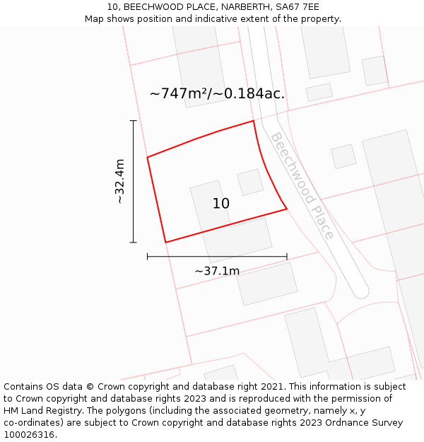 10, BEECHWOOD PLACE, NARBERTH, SA67 7EE: Plot and title map