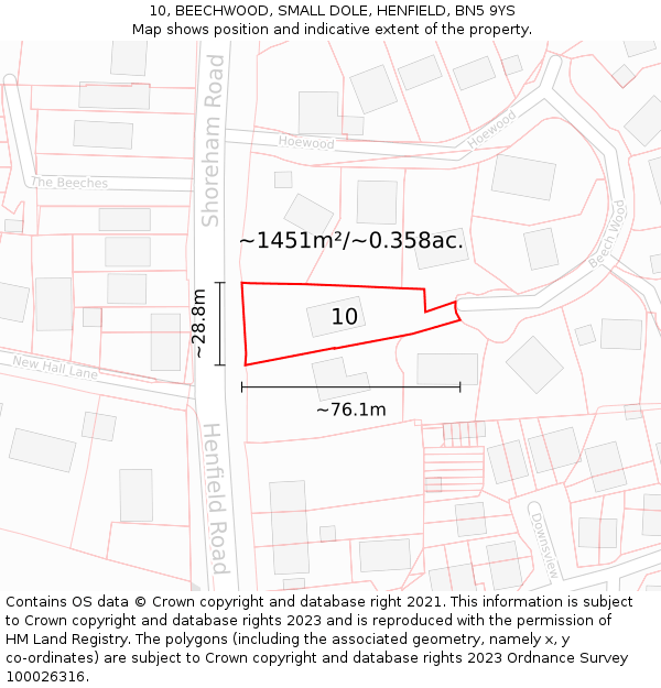 10, BEECHWOOD, SMALL DOLE, HENFIELD, BN5 9YS: Plot and title map