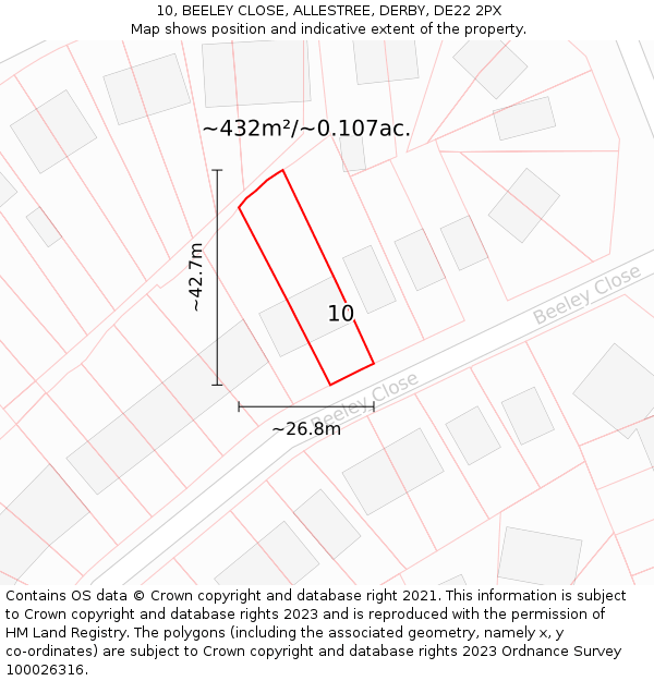 10, BEELEY CLOSE, ALLESTREE, DERBY, DE22 2PX: Plot and title map