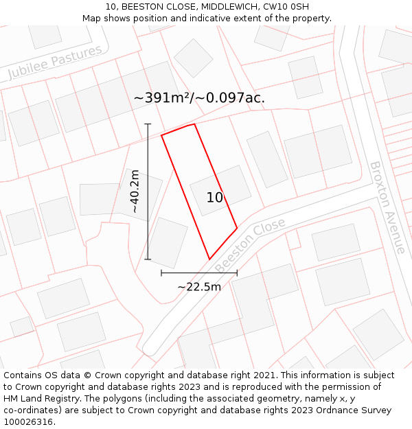 10, BEESTON CLOSE, MIDDLEWICH, CW10 0SH: Plot and title map