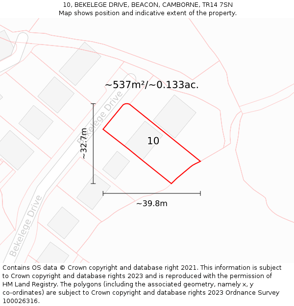 10, BEKELEGE DRIVE, BEACON, CAMBORNE, TR14 7SN: Plot and title map
