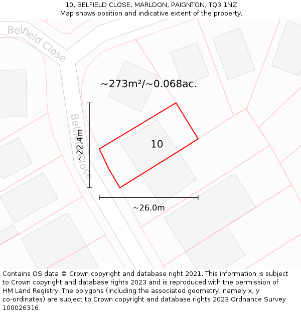 10, BELFIELD CLOSE, MARLDON, PAIGNTON, TQ3 1NZ: Plot and title map