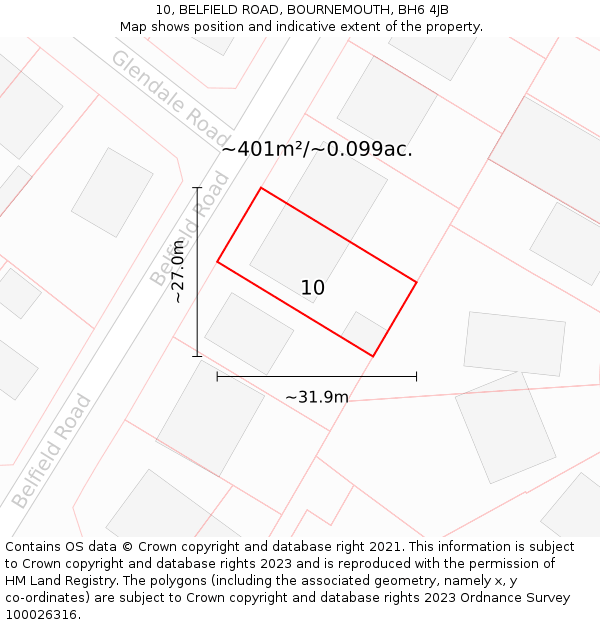 10, BELFIELD ROAD, BOURNEMOUTH, BH6 4JB: Plot and title map