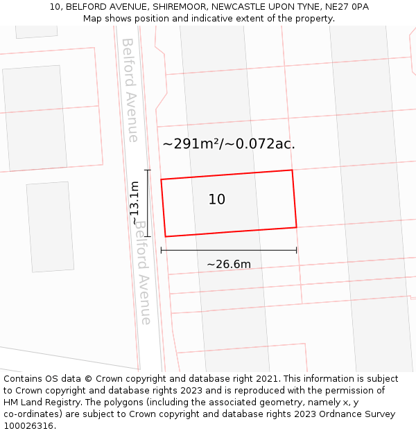 10, BELFORD AVENUE, SHIREMOOR, NEWCASTLE UPON TYNE, NE27 0PA: Plot and title map