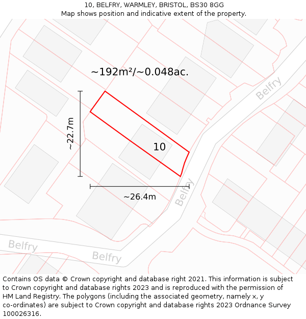 10, BELFRY, WARMLEY, BRISTOL, BS30 8GG: Plot and title map