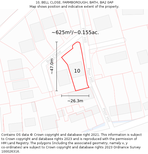 10, BELL CLOSE, FARMBOROUGH, BATH, BA2 0AP: Plot and title map