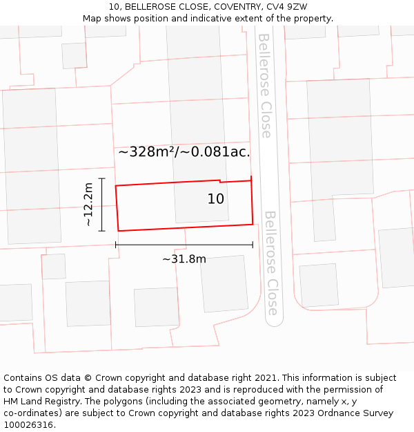 10, BELLEROSE CLOSE, COVENTRY, CV4 9ZW: Plot and title map