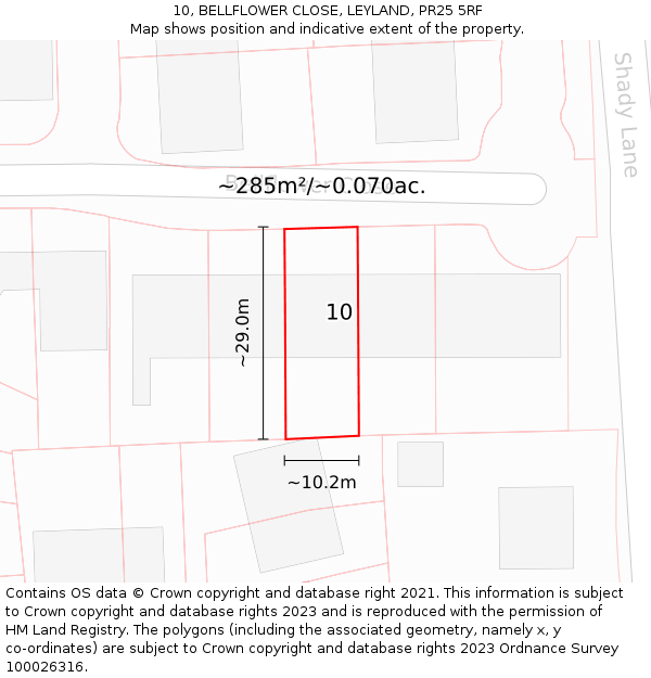 10, BELLFLOWER CLOSE, LEYLAND, PR25 5RF: Plot and title map