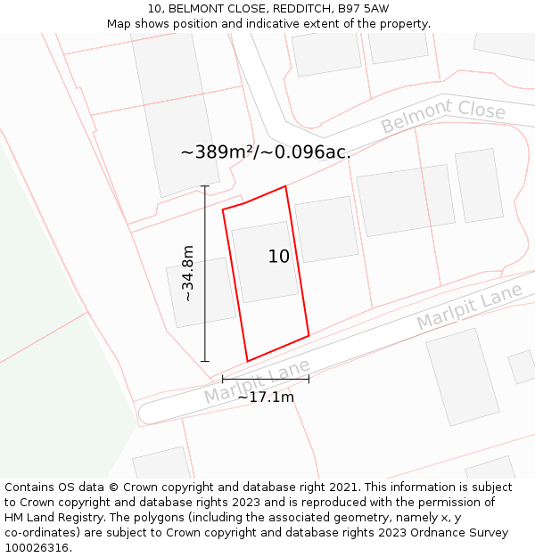 10, BELMONT CLOSE, REDDITCH, B97 5AW: Plot and title map