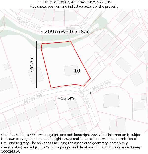 10, BELMONT ROAD, ABERGAVENNY, NP7 5HN: Plot and title map