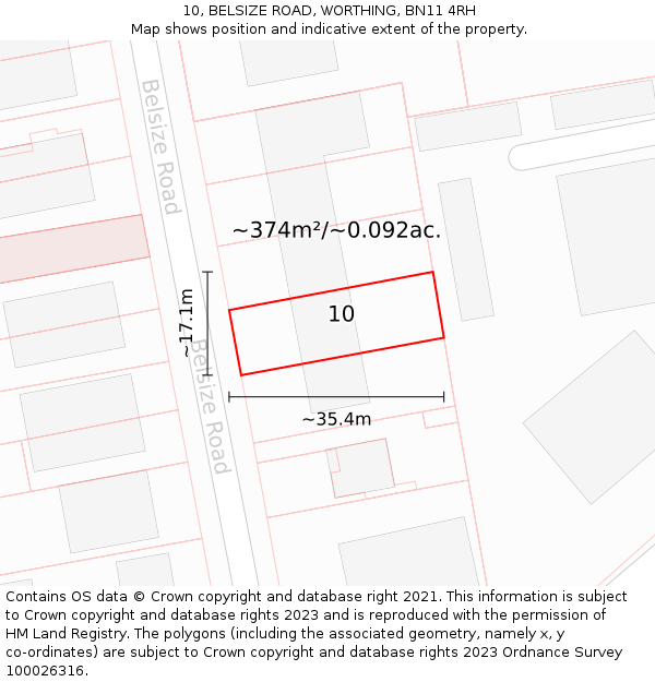 10, BELSIZE ROAD, WORTHING, BN11 4RH: Plot and title map