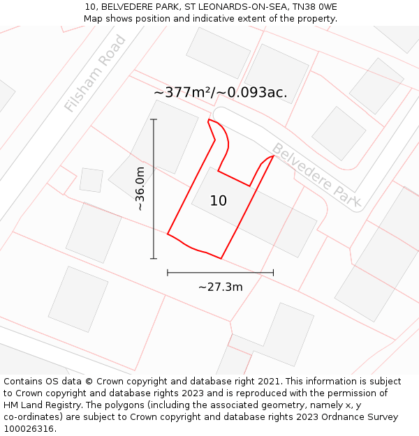 10, BELVEDERE PARK, ST LEONARDS-ON-SEA, TN38 0WE: Plot and title map