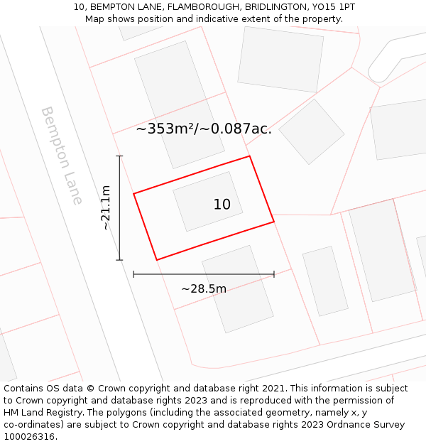 10, BEMPTON LANE, FLAMBOROUGH, BRIDLINGTON, YO15 1PT: Plot and title map