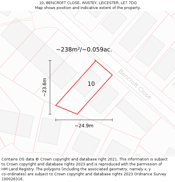 10, BENCROFT CLOSE, ANSTEY, LEICESTER, LE7 7DG: Plot and title map