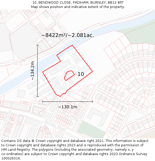 10, BENDWOOD CLOSE, PADIHAM, BURNLEY, BB12 8RT: Plot and title map