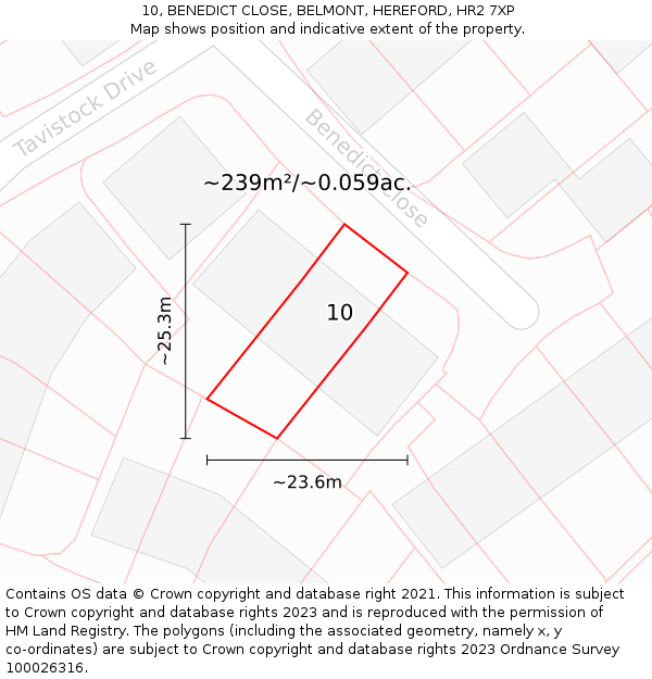 10, BENEDICT CLOSE, BELMONT, HEREFORD, HR2 7XP: Plot and title map