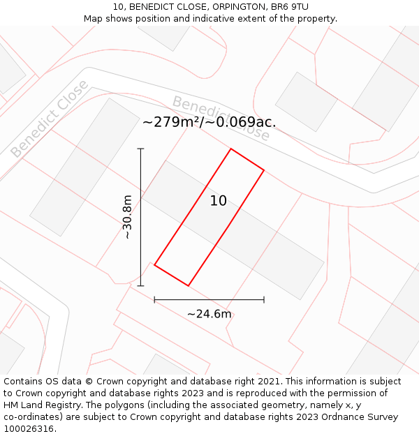 10, BENEDICT CLOSE, ORPINGTON, BR6 9TU: Plot and title map