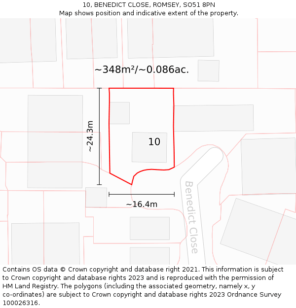 10, BENEDICT CLOSE, ROMSEY, SO51 8PN: Plot and title map