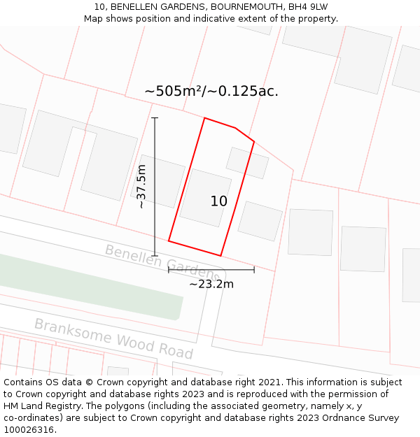 10, BENELLEN GARDENS, BOURNEMOUTH, BH4 9LW: Plot and title map