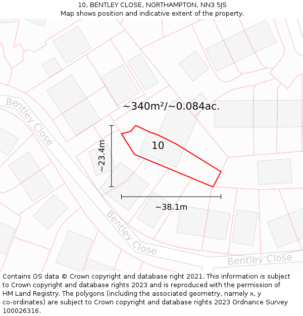 10, BENTLEY CLOSE, NORTHAMPTON, NN3 5JS: Plot and title map