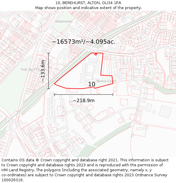 10, BEREHURST, ALTON, GU34 1PA: Plot and title map
