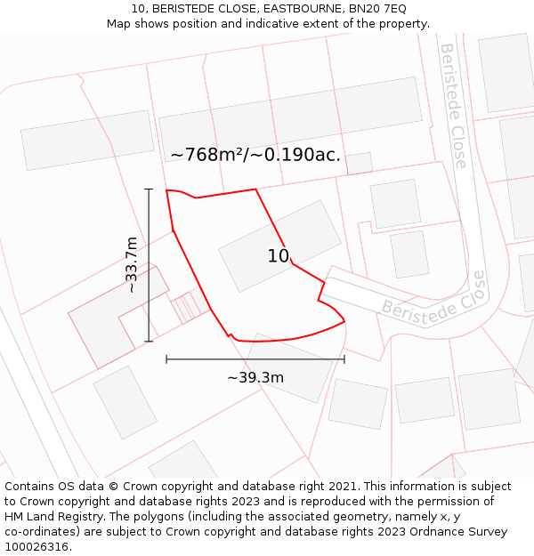 10, BERISTEDE CLOSE, EASTBOURNE, BN20 7EQ: Plot and title map