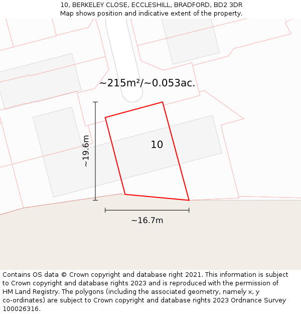 10, BERKELEY CLOSE, ECCLESHILL, BRADFORD, BD2 3DR: Plot and title map