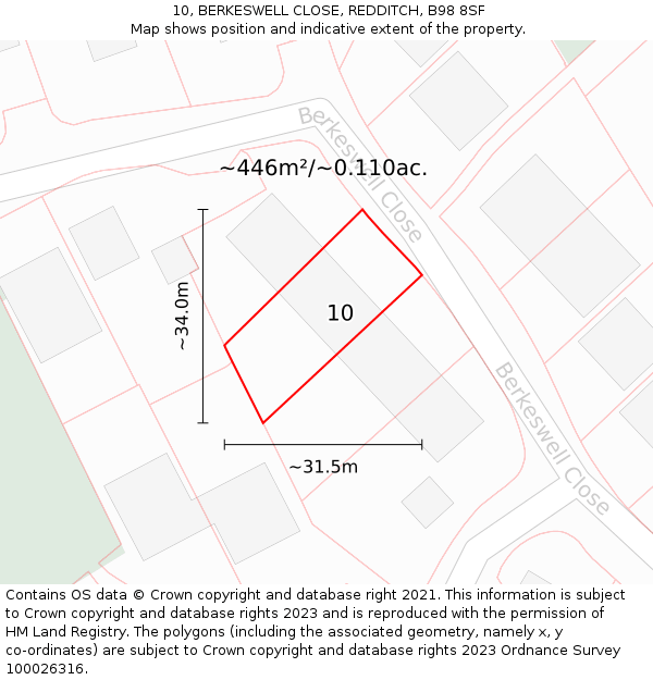 10, BERKESWELL CLOSE, REDDITCH, B98 8SF: Plot and title map