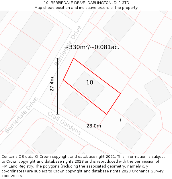 10, BERRIEDALE DRIVE, DARLINGTON, DL1 3TD: Plot and title map