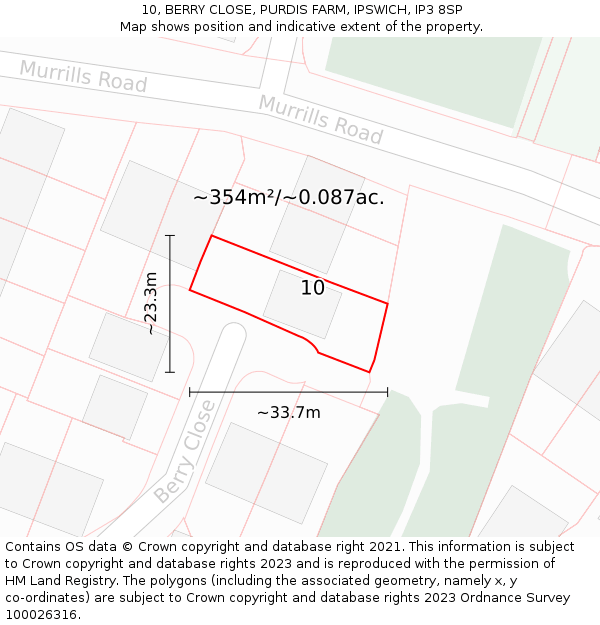10, BERRY CLOSE, PURDIS FARM, IPSWICH, IP3 8SP: Plot and title map