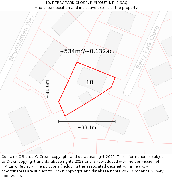 10, BERRY PARK CLOSE, PLYMOUTH, PL9 9AQ: Plot and title map