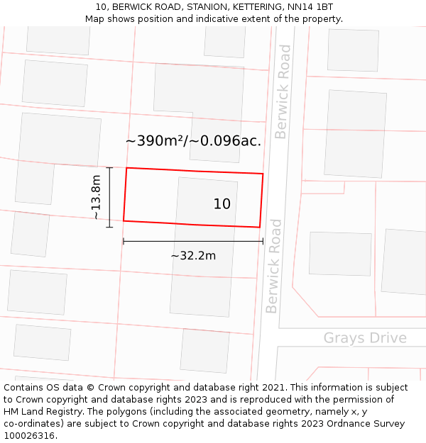 10, BERWICK ROAD, STANION, KETTERING, NN14 1BT: Plot and title map
