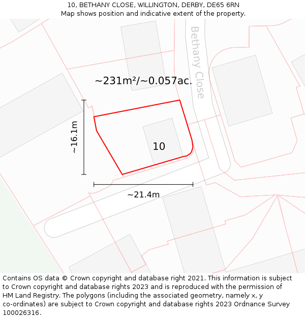 10, BETHANY CLOSE, WILLINGTON, DERBY, DE65 6RN: Plot and title map